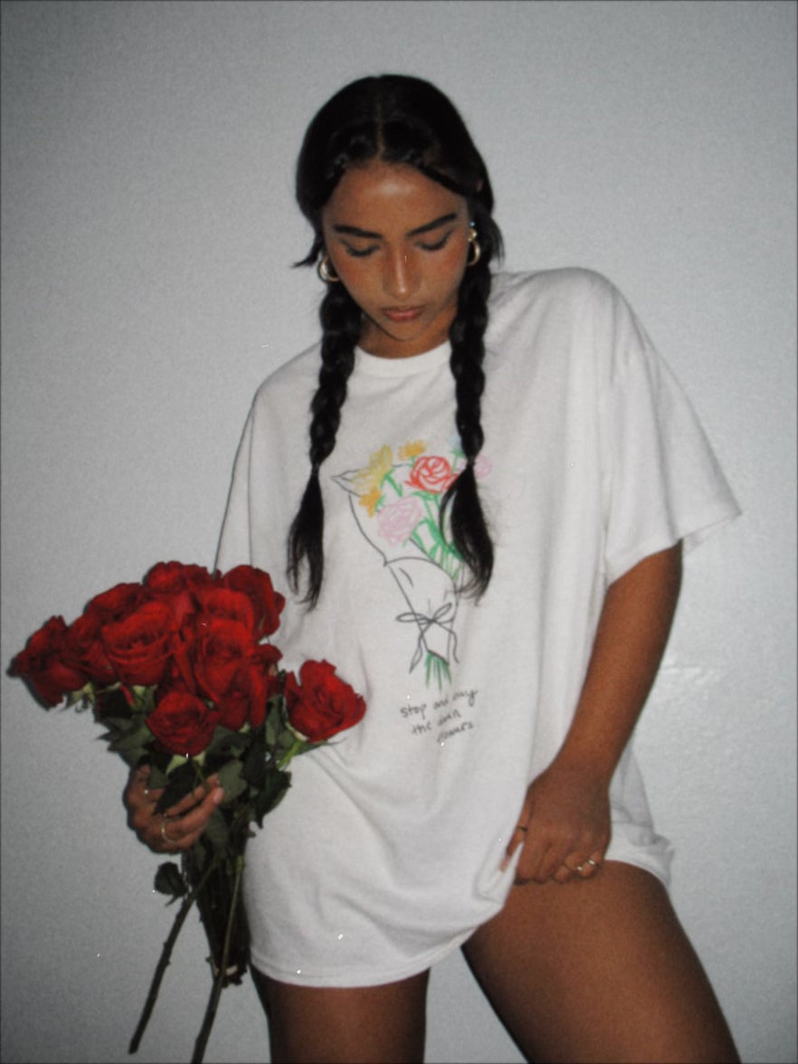 Outerwear: &quot;Buy the Damn Flowers&quot; oversized t-shirt